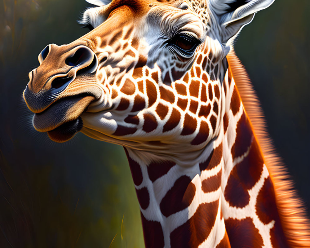 Giraffe with focused expression against blurred natural background