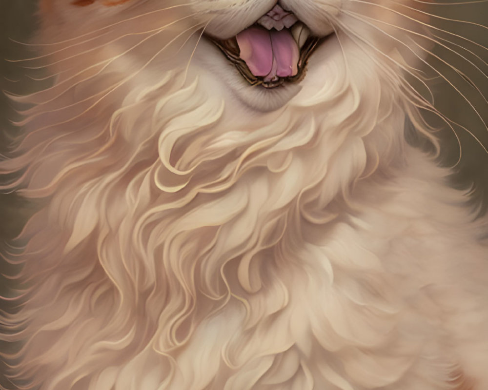 Fluffy Orange and White Cat Illustration with Green Eyes and Whiskers
