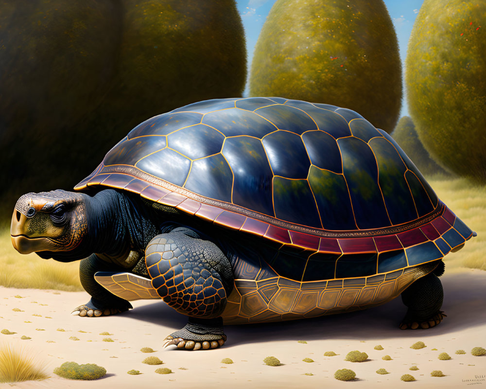 Realistic Illustration of Large Tortoise Basking in Sunlight