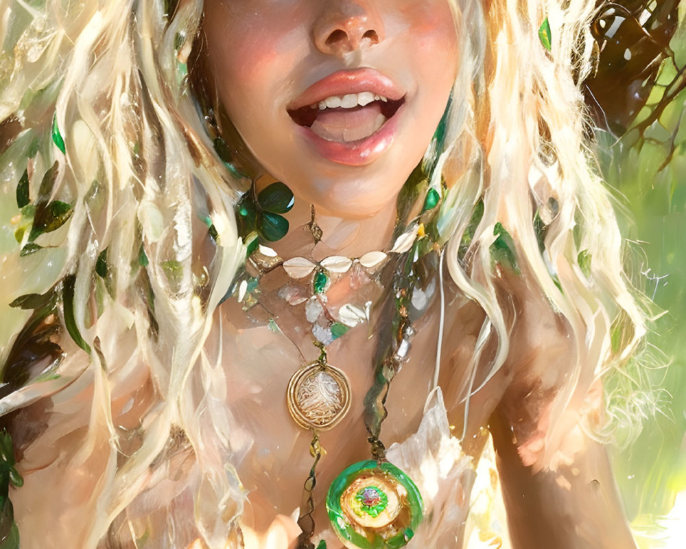 Blonde Woman with Bohemian Style in Natural Setting