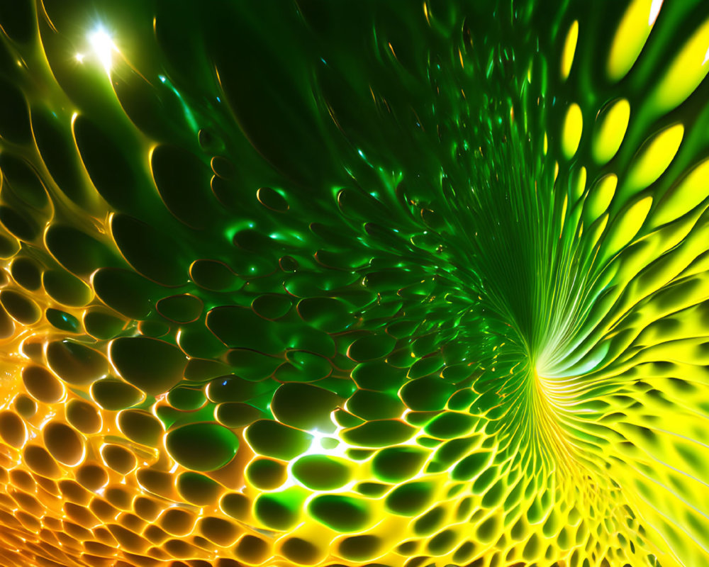 Colorful Abstract Art: Green and Yellow Light Tunnel with Bubble Texture
