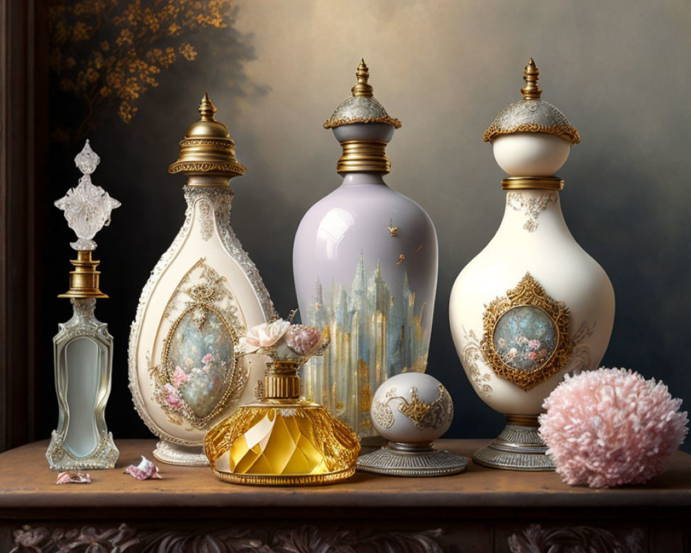 Decorative Bottles and Vases with Intricate Designs
