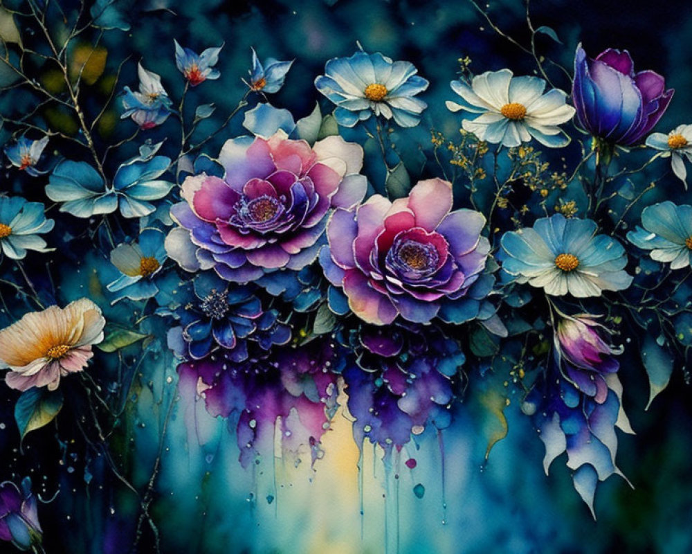 Vibrant Watercolor Floral Scene with Dreamy Background