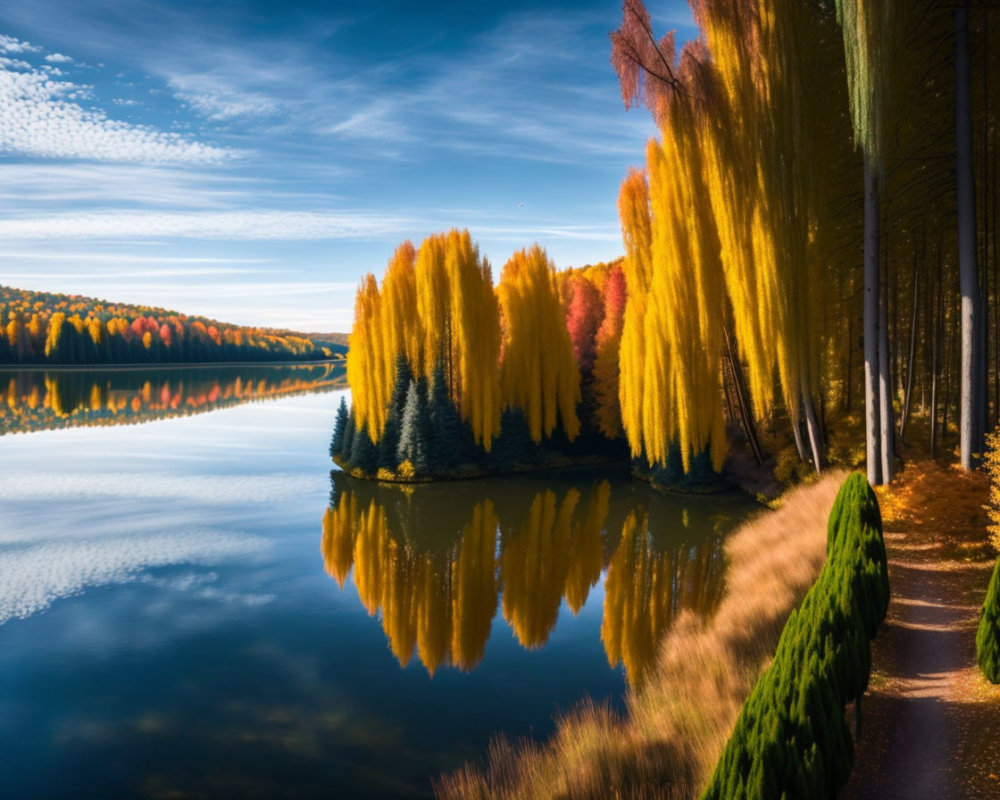 Tranquil Autumn Landscape with Colorful Trees and Calm Lake