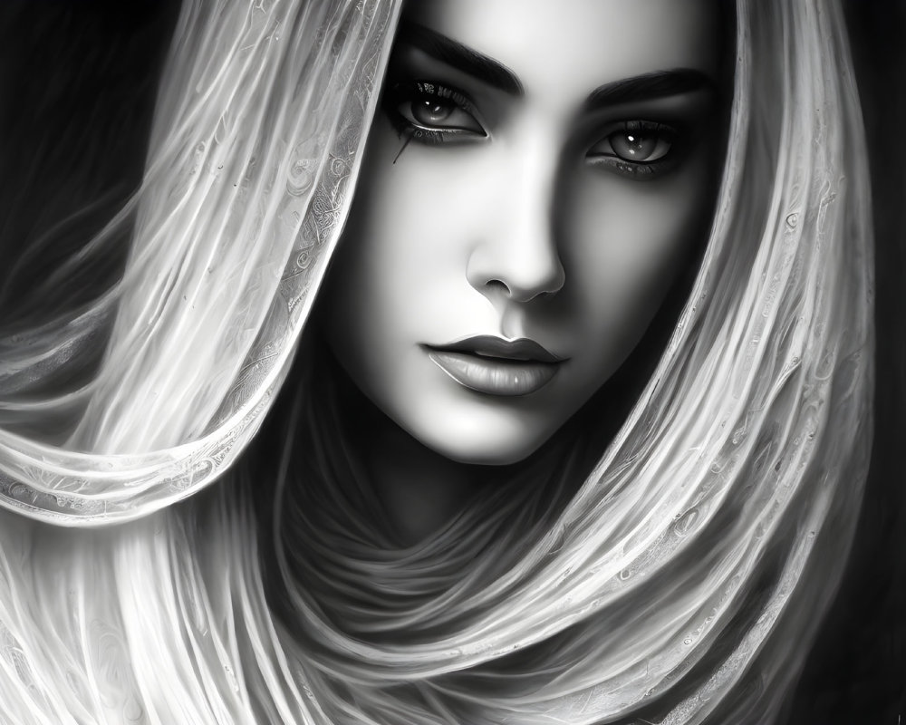 Monochrome Portrait of a Woman with Captivating Eyes