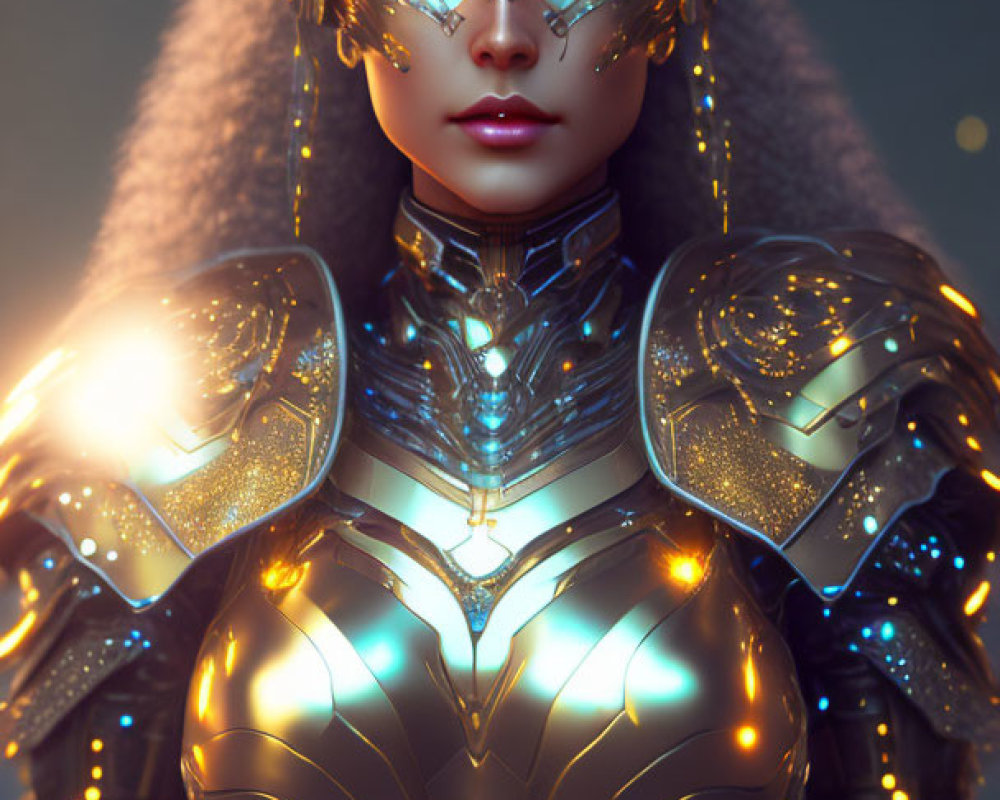 Mysterious Woman in Golden Futuristic Armor