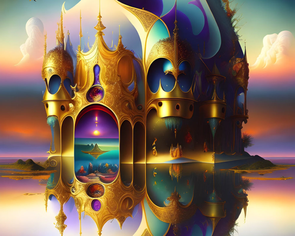 Majestic Fantastical Structure by a Reflective Pool