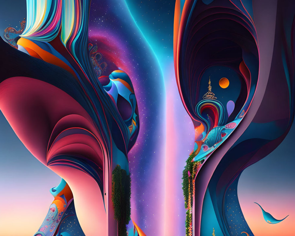 Surreal Landscape with Vibrant Colors and Patterns