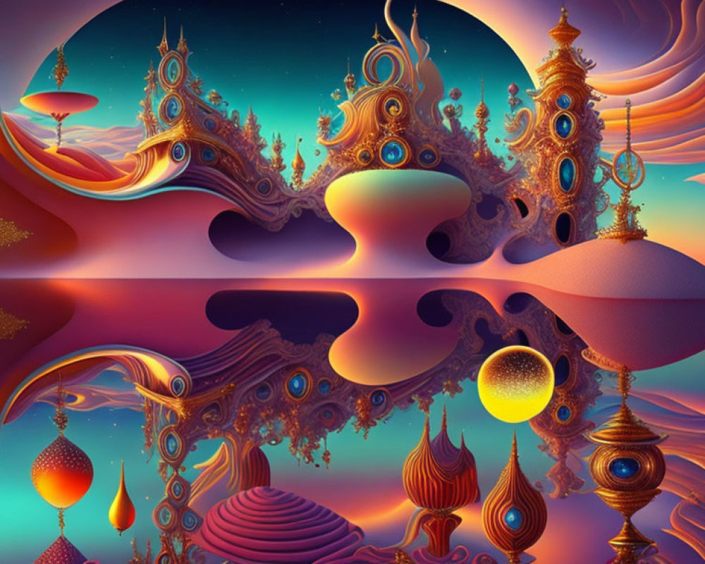 Surreal Landscape with Vibrant Colors and Structures