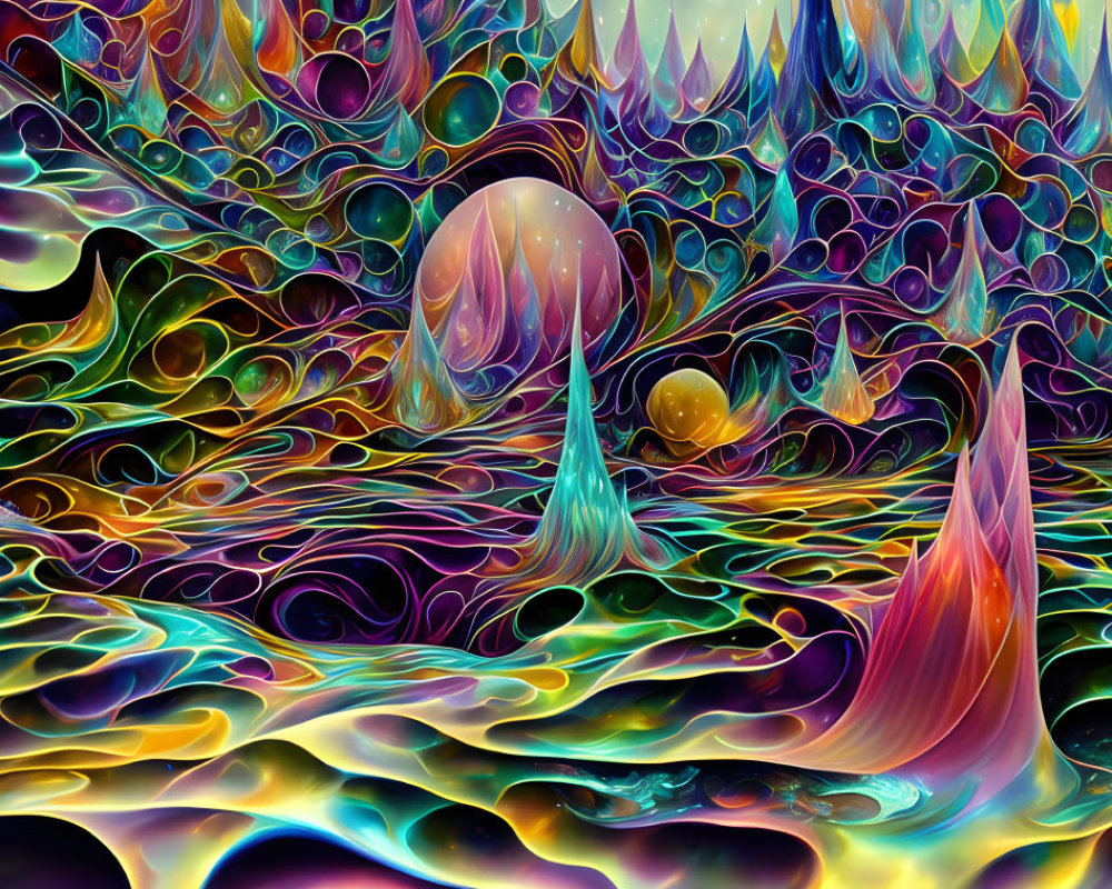 Surreal Landscape with Colorful Waves and Peaks