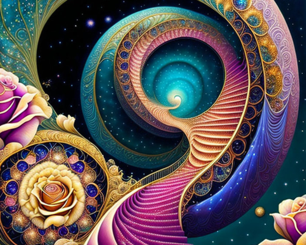 Spiral Staircase in a Cosmic Landscape with Roses
