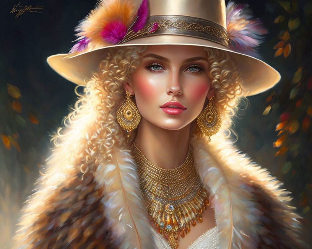 Digital Painting of a Woman with Blonde Curly Hair