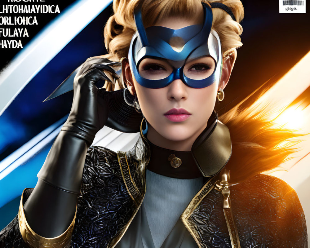 Blonde Female Superhero with Blue Mask and Energy Wings
