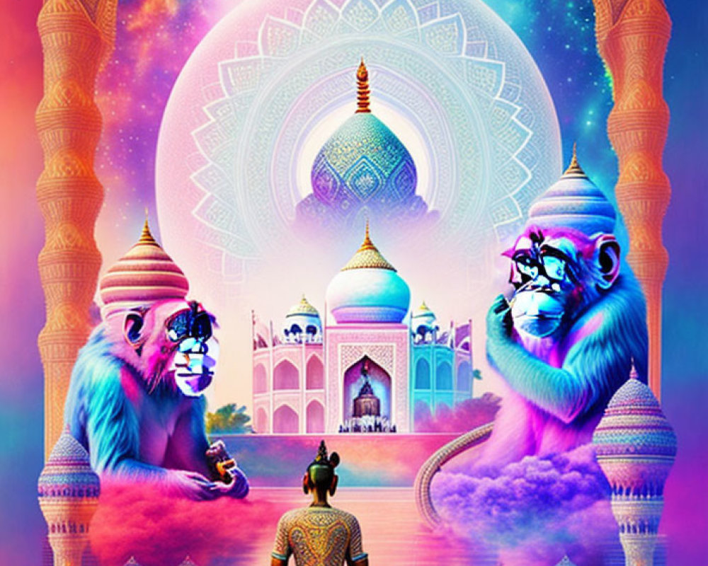 Ethereal Digital Art of Monkeys by Ornate Temple