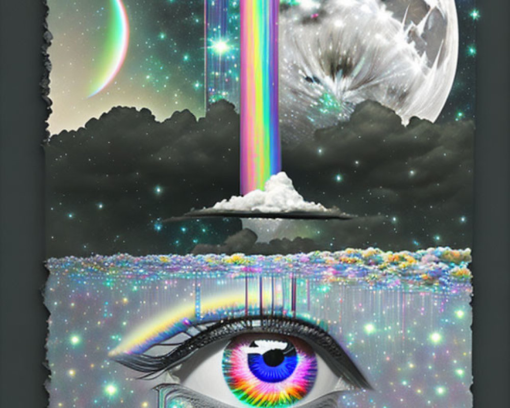 Surreal Cosmic Landscape with Vibrant Eye Detail
