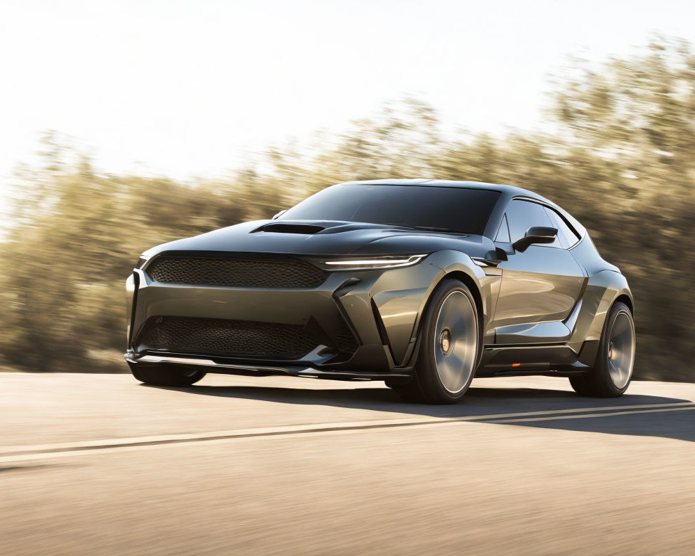 Sleek Modern Sports Car in Motion on Open Road