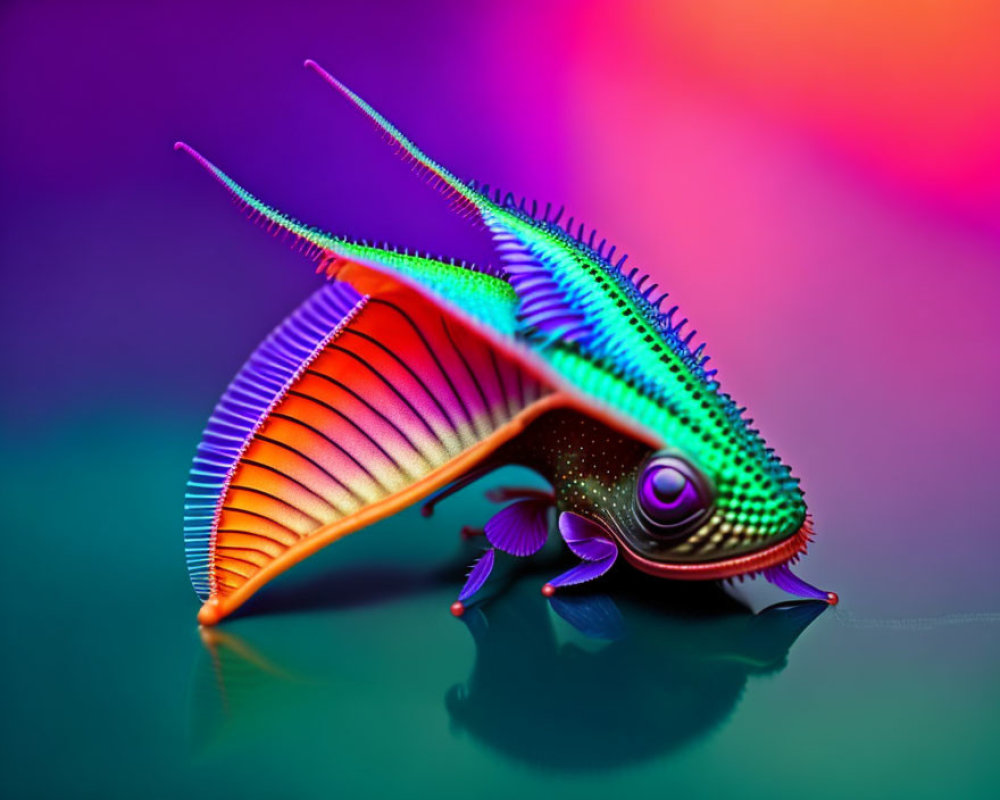 Colorful Chameleon with Iridescent Skin on Gradient Background