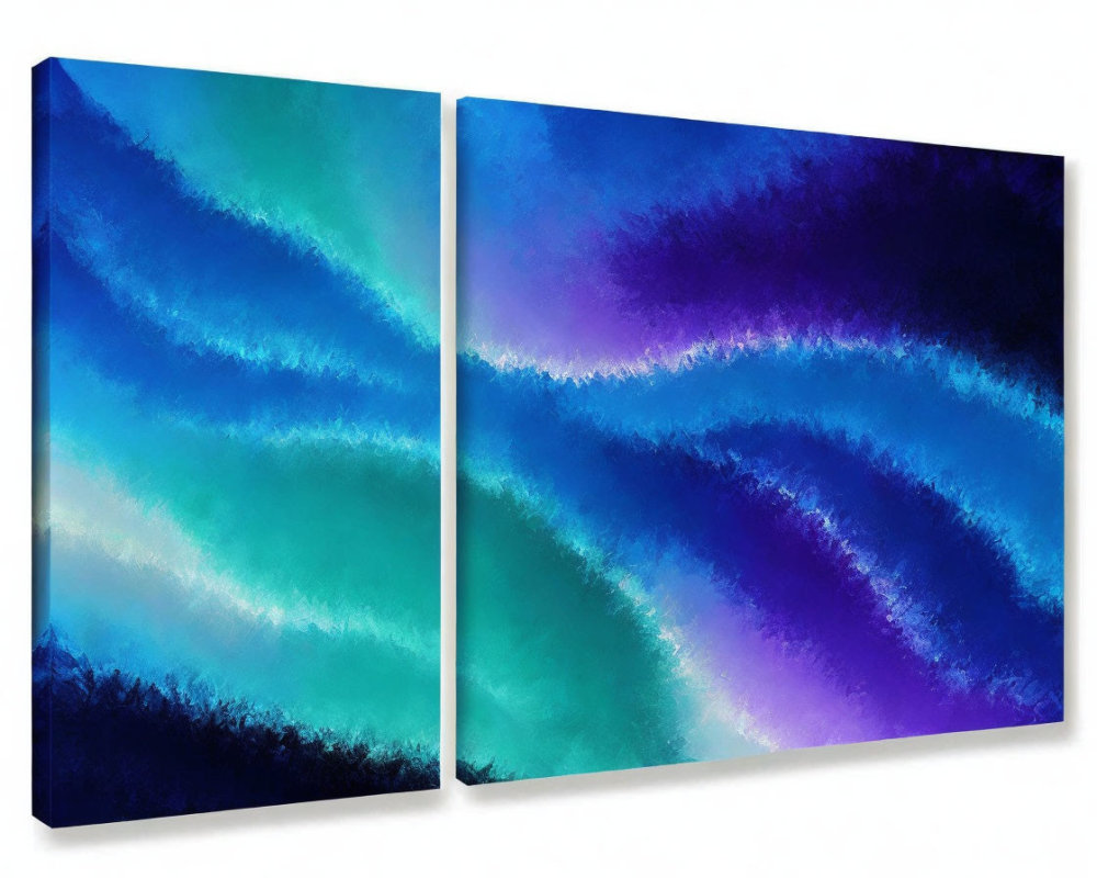 Abstract Two-Panel Wall Art with Blue, Turquoise, and Purple Streaks