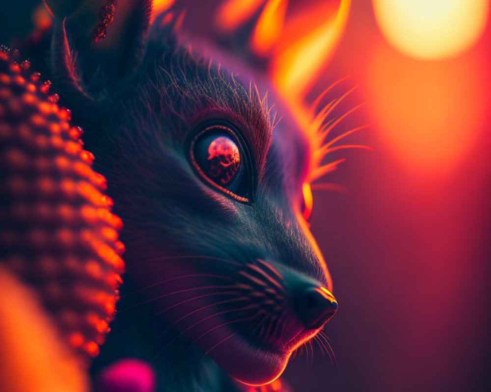 Stylized fox with glowing eye in fiery red-orange palette