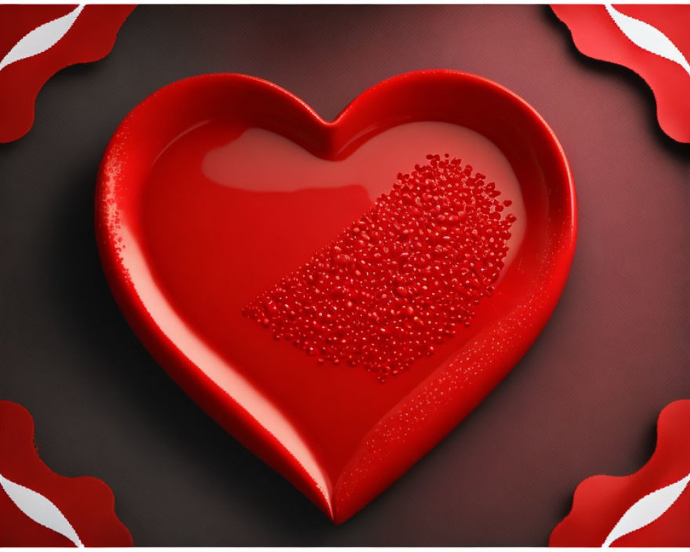 Red Heart-Shaped Object with Textured Pattern on Dark Background