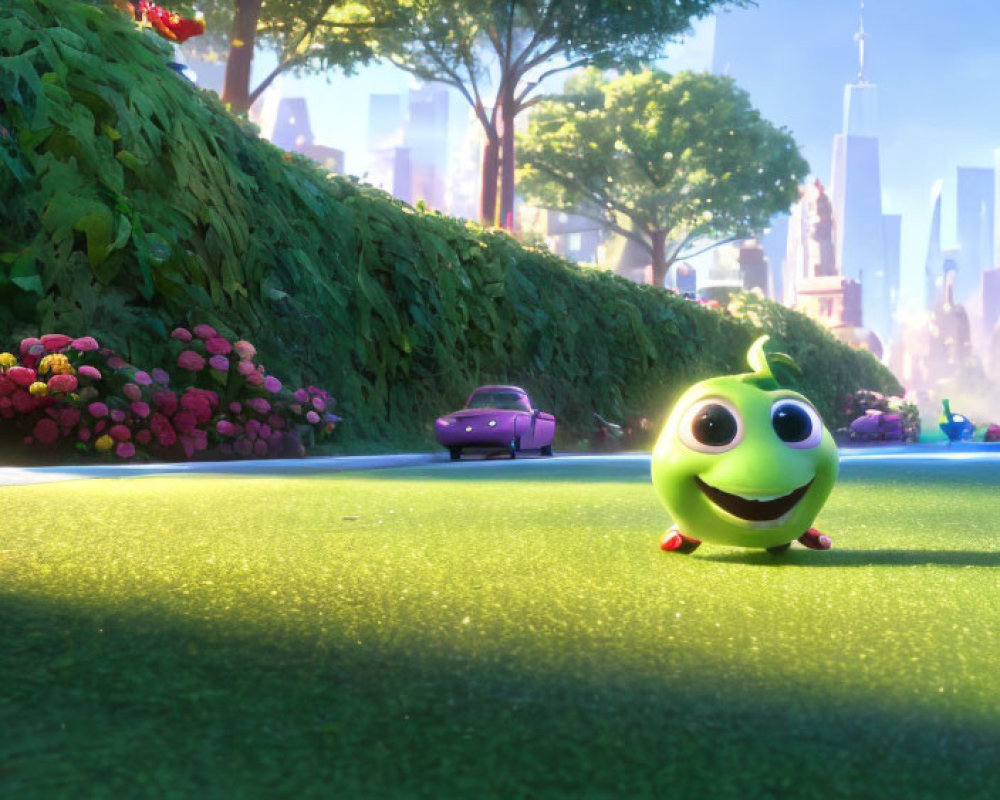 Colorful Cartoon Caterpillar Smiling on Grassy Path