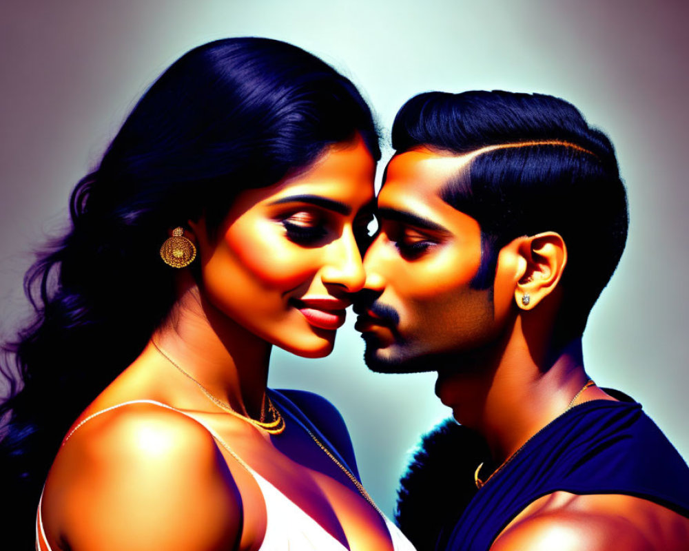 Stylized image of man and woman in dramatic lighting with jewelry