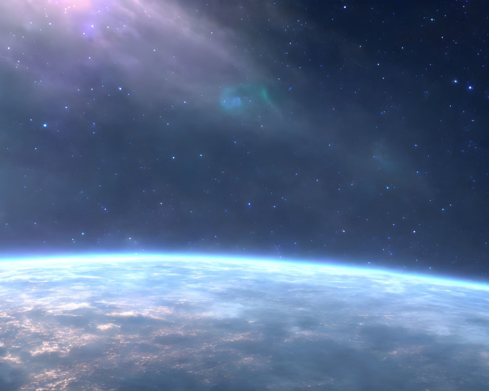Earth's Stunning View from Space with Starry Background