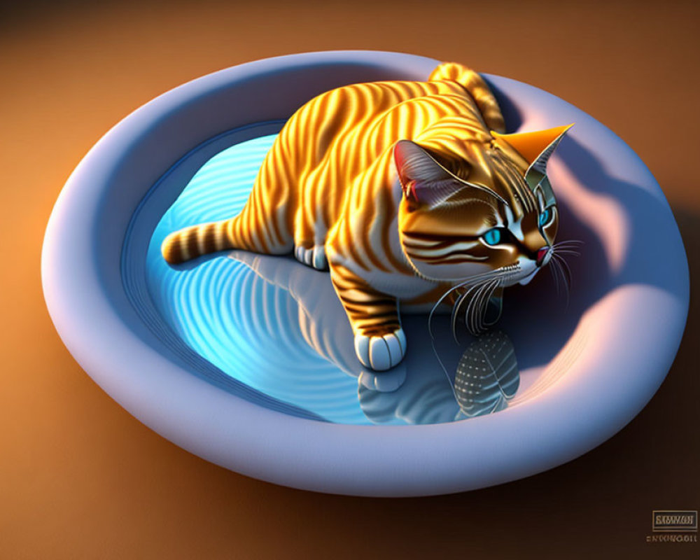 Illustration of Striped Tabby Cat on Inflated Ring in Orange Setting