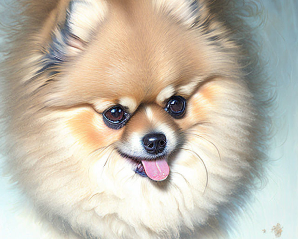 Detailed Fluffy Pomeranian Dog Illustration on Light Blue Background