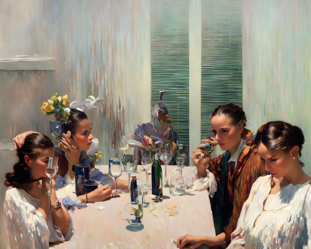 Elegant Women Dining at Sophisticated Table Setting