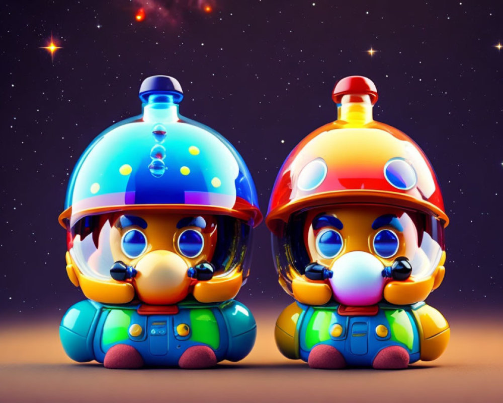 Colorful cartoon astronauts in space scene