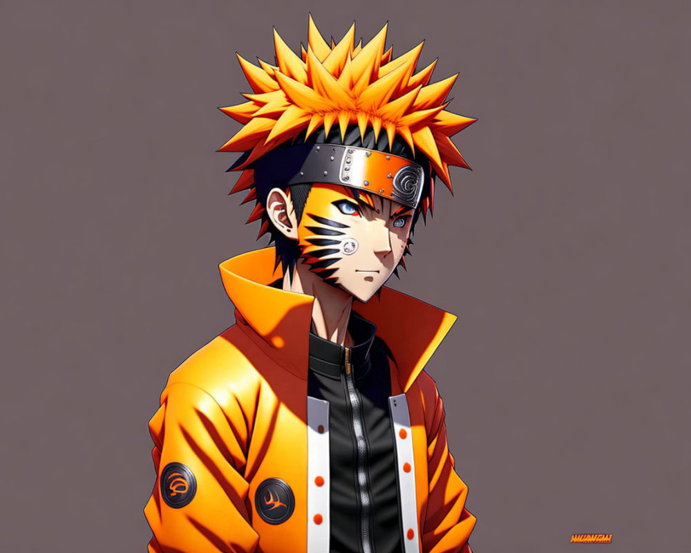 Spiky Orange-Haired Animated Character in Black Headband and Orange Jacket