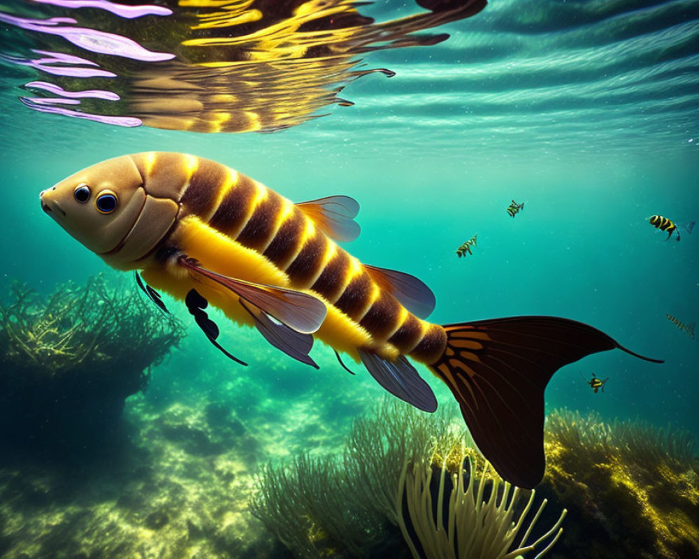 Colorful Cartoon Fish Illustration with Exaggerated Features Underwater