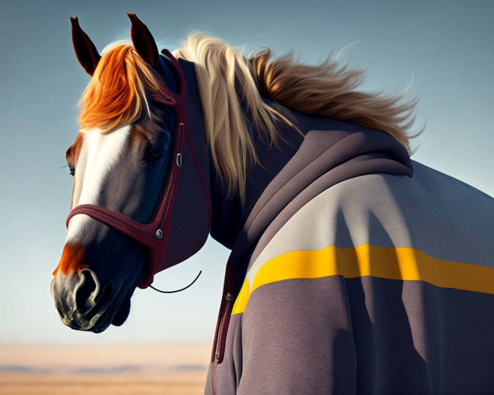Surreal Horse in Fitted Hoodie on Soft-focus Background