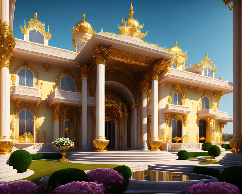 Opulent Palace with Golden Domes and Columns