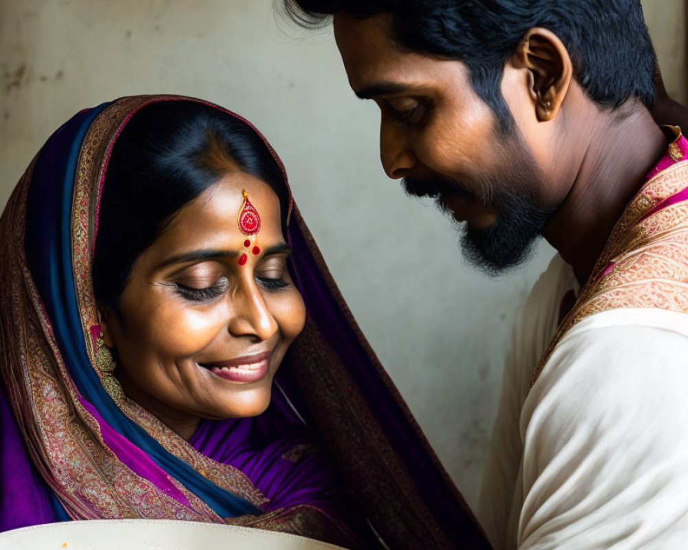 Traditional Indian Attire: Joyful Moment with Food in Soft Light