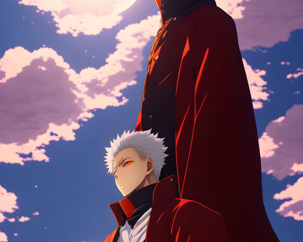 Animated characters in red and black uniforms under a sunny sky