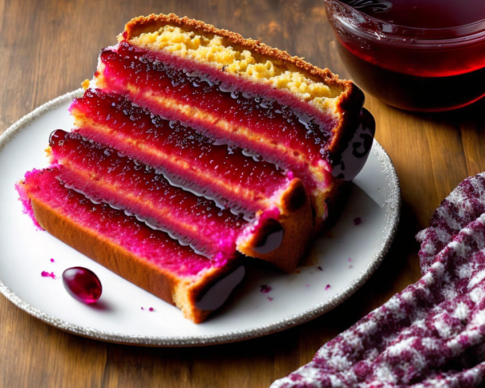 Layered Berry and Lemon Cake with Pink and Yellow Colors on White Plate