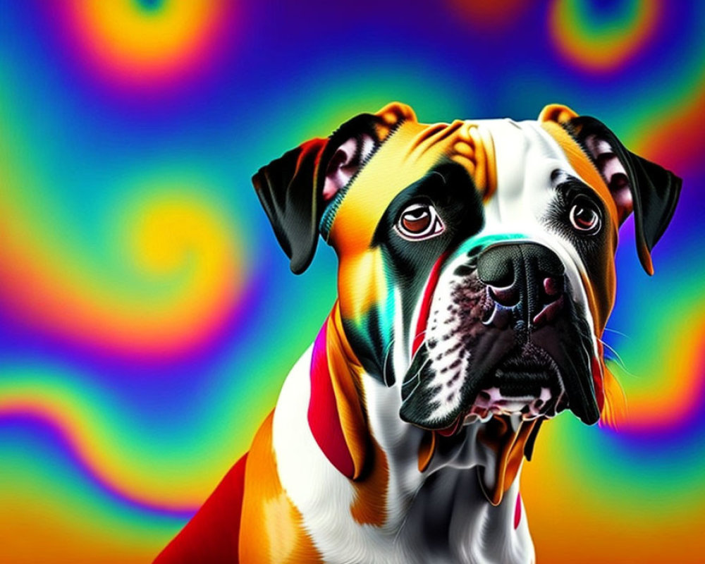 Vivid Boxer Dog with Colorful Rainbow Backdrop