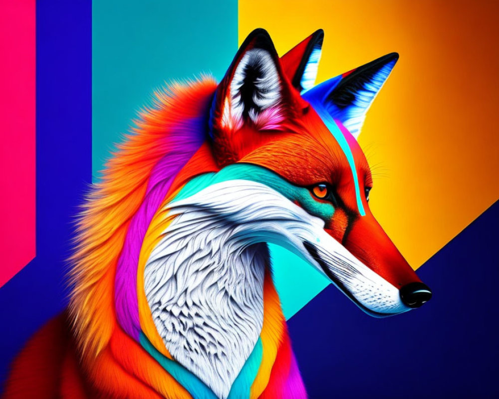 Colorful Fox Art Against Geometric Background