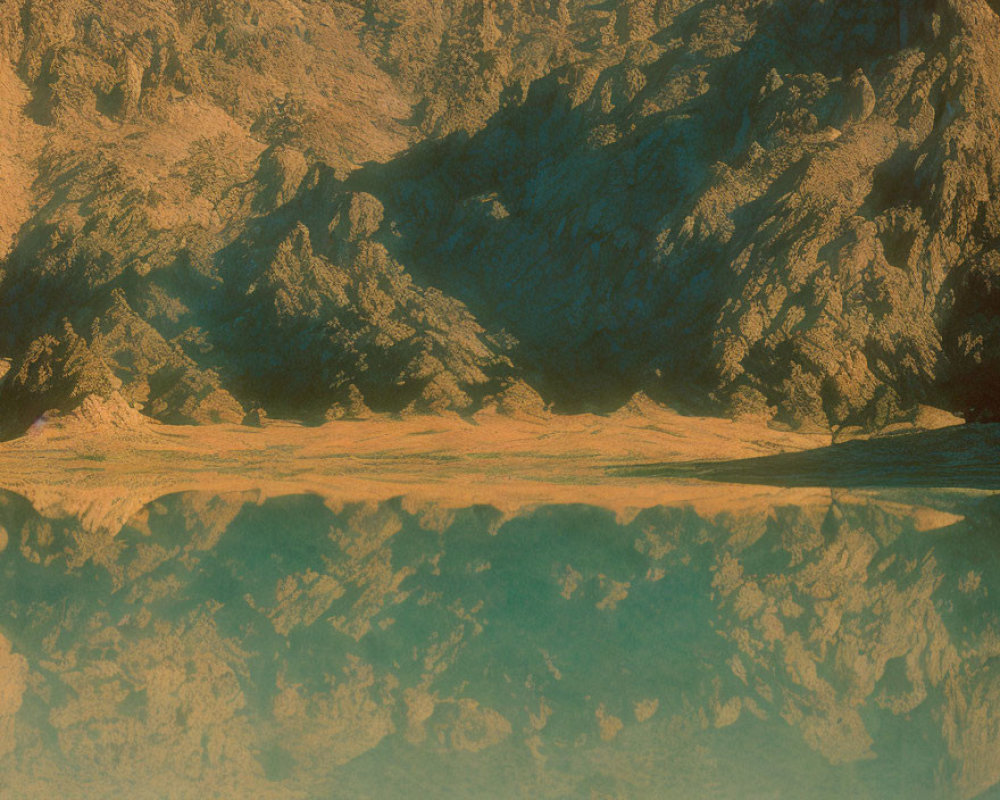 Symmetrical Mountain Texture Reflected in Warm Water