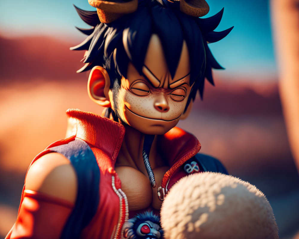 Detailed Anime-Style Figurine with Spiky Black Hair and Horns