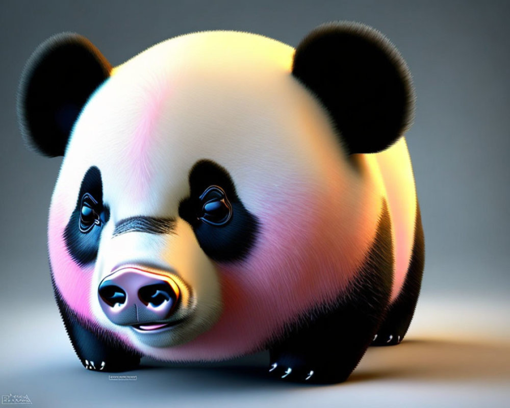 Chubby panda illustration with round features and pink shading