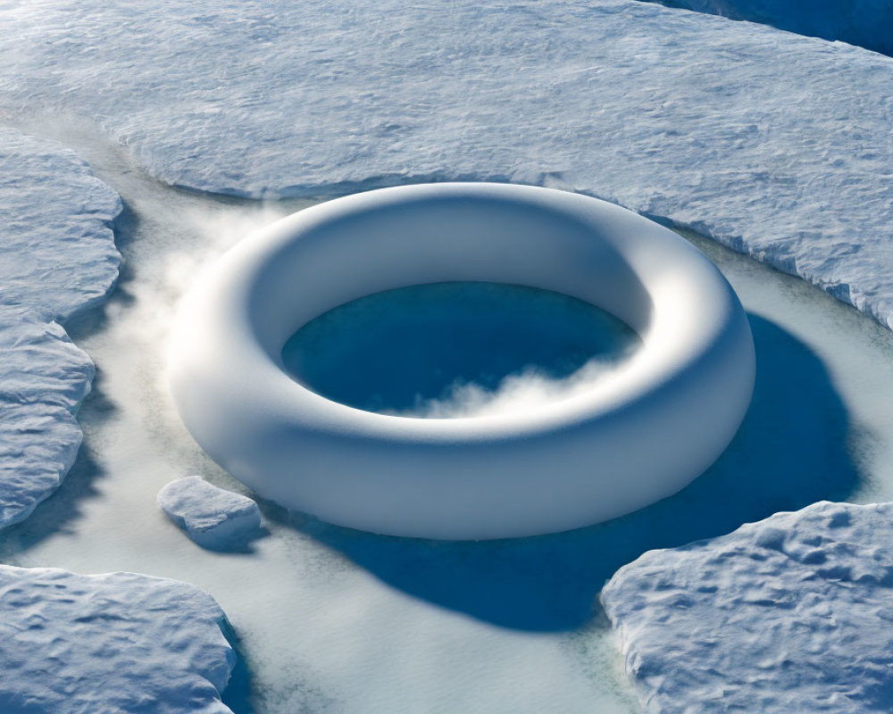 White ring-shaped structure on fragmented ice sheets in icy sea