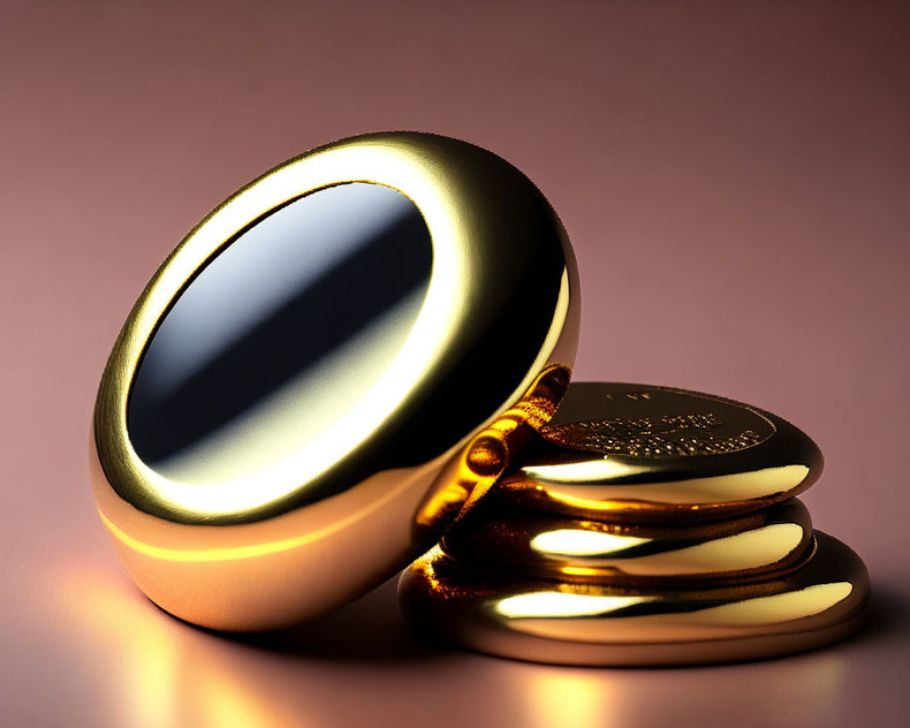 Shiny Golden Coins 3D Render on Reflective Surface