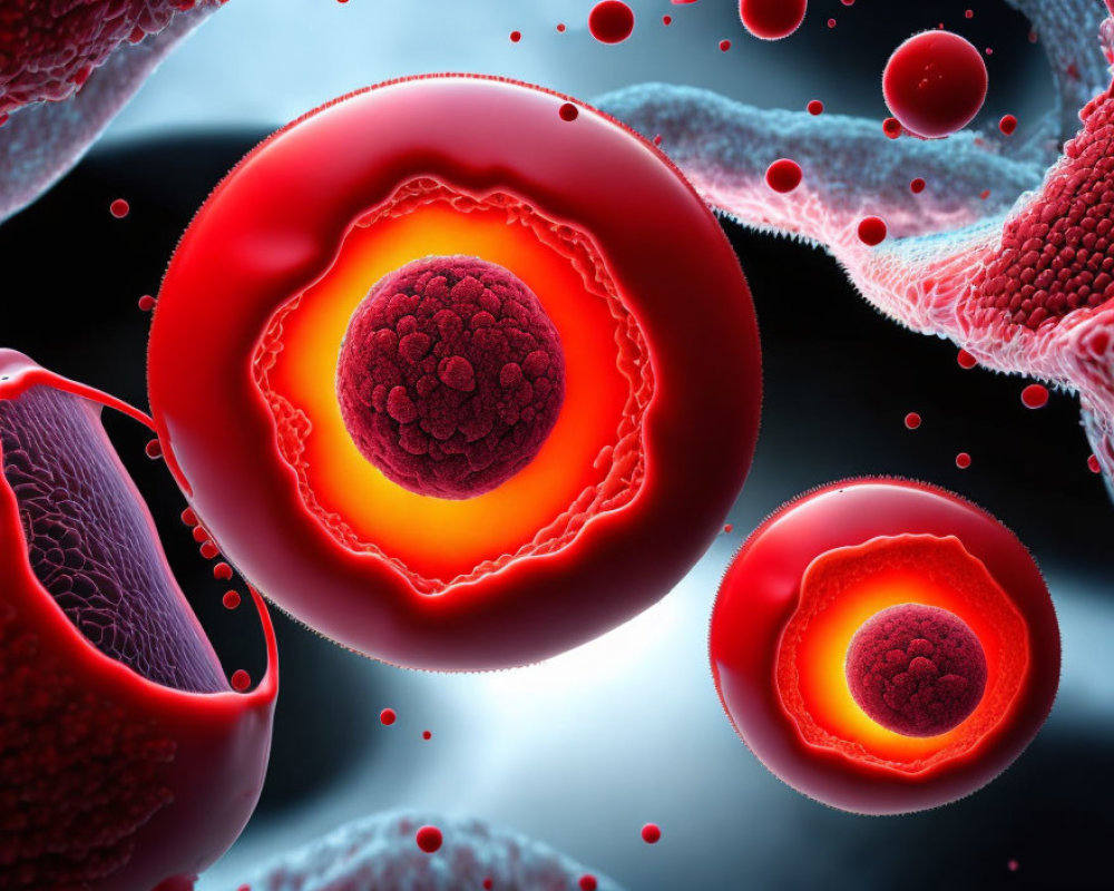 Detailed 3D Illustration of Red Blood Cells in Cross-Section