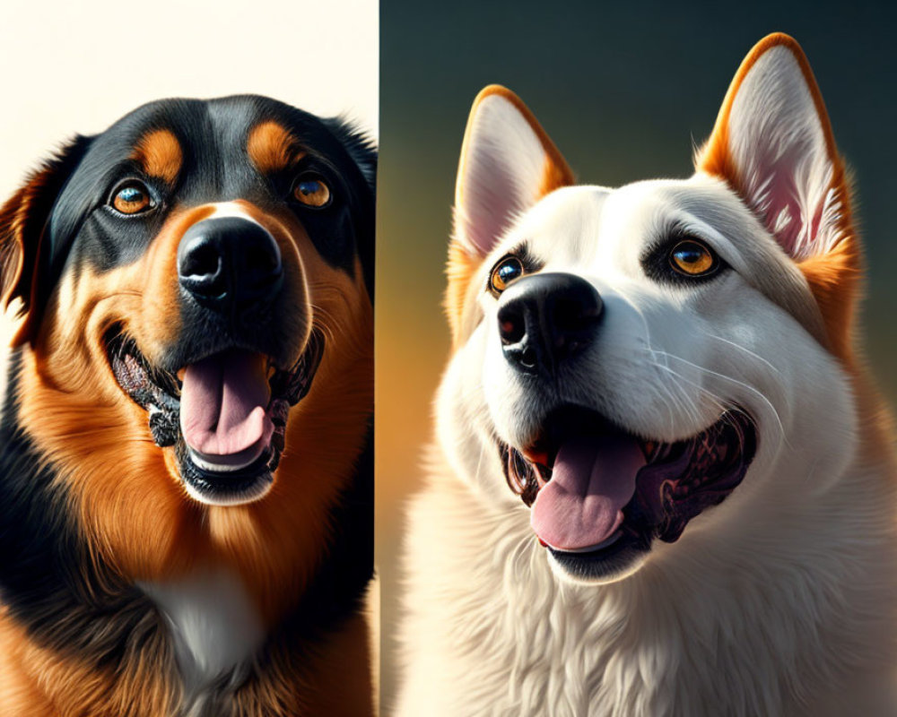 Close-Up Portraits of Two Joyful Dogs with Tongues Out