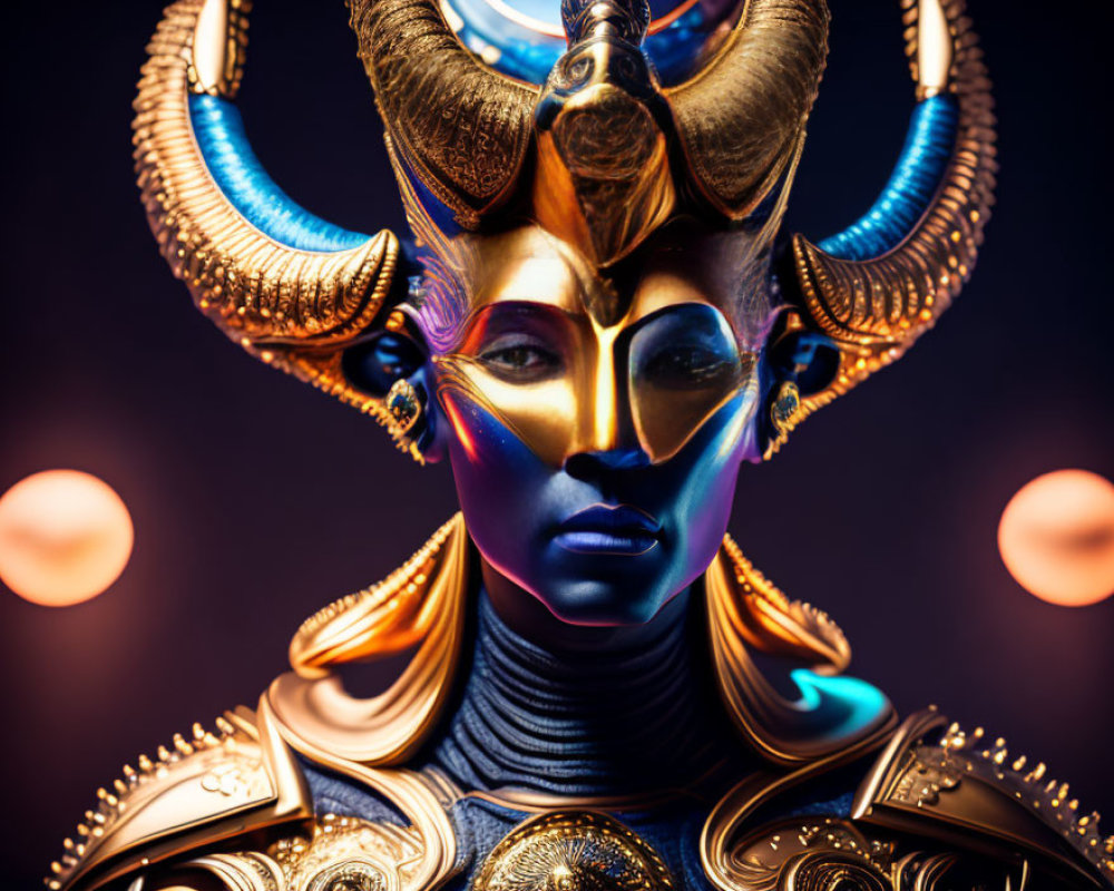 Vibrant Egyptian-style goddess with golden headgear and blue face