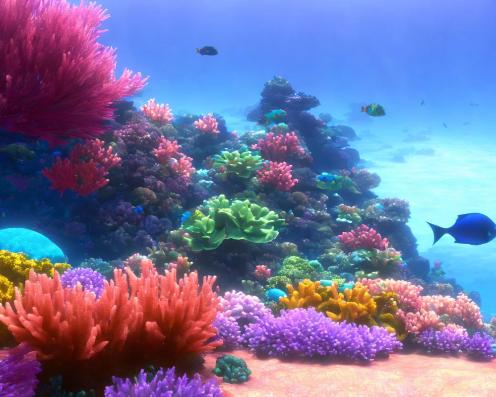 Colorful coral reef with tropical fish in vibrant underwater scene