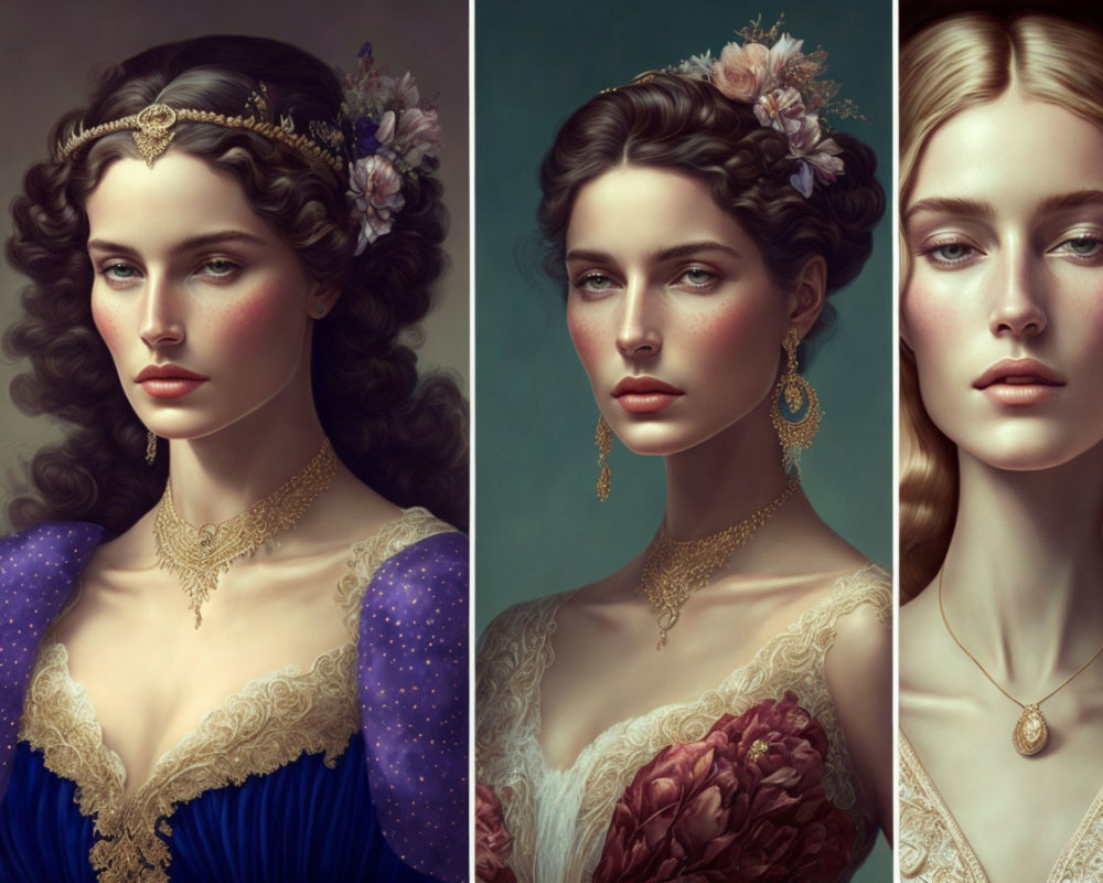 Vintage Portraits of Woman with Elegant Hairstyles and Attire